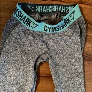 Gymshark Heather Gray Leggings with Teal Waistband Small
